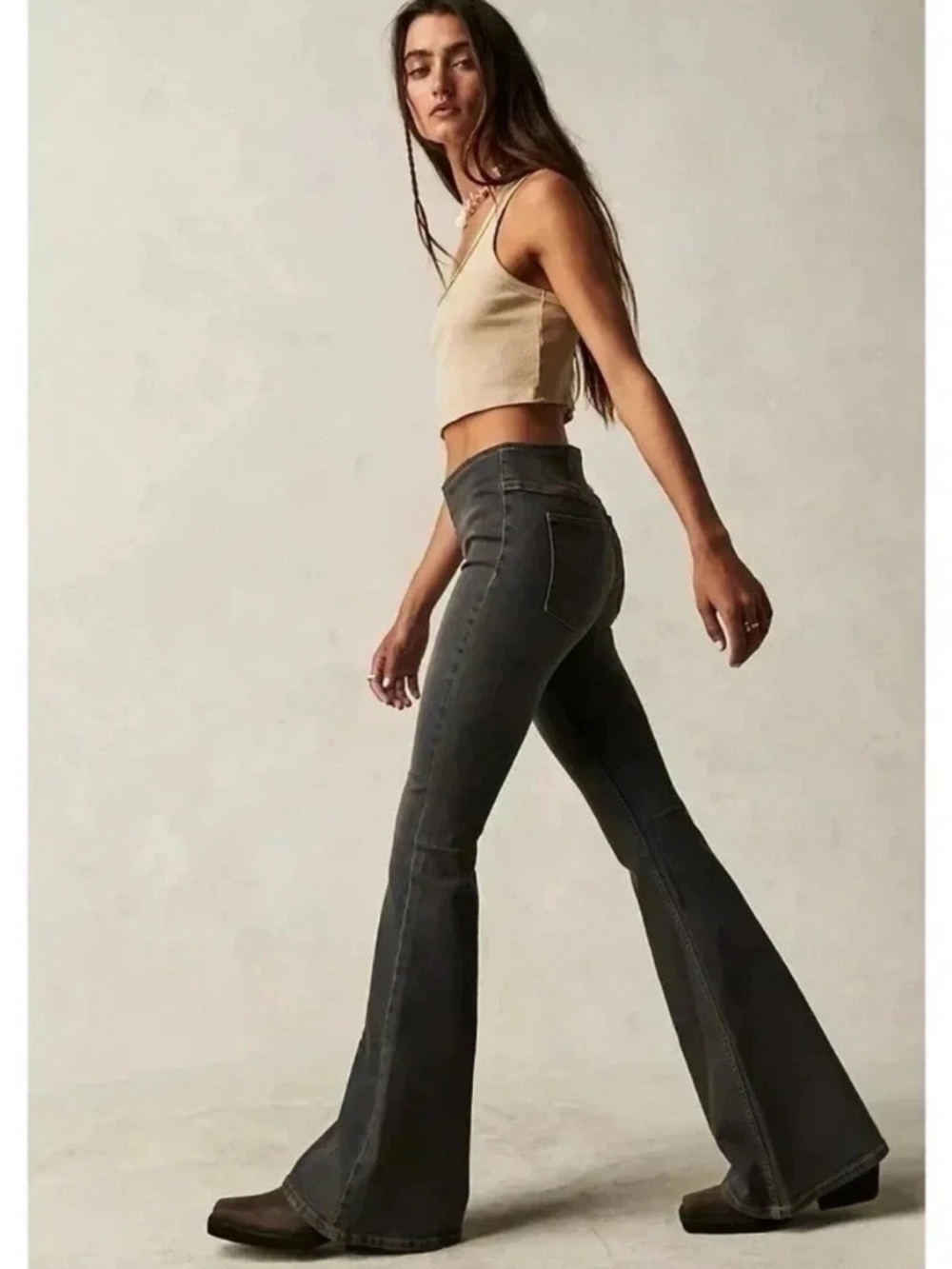 Free People Penny Pull On Flare Jeans Dark Wash Stretch Denim Size 29